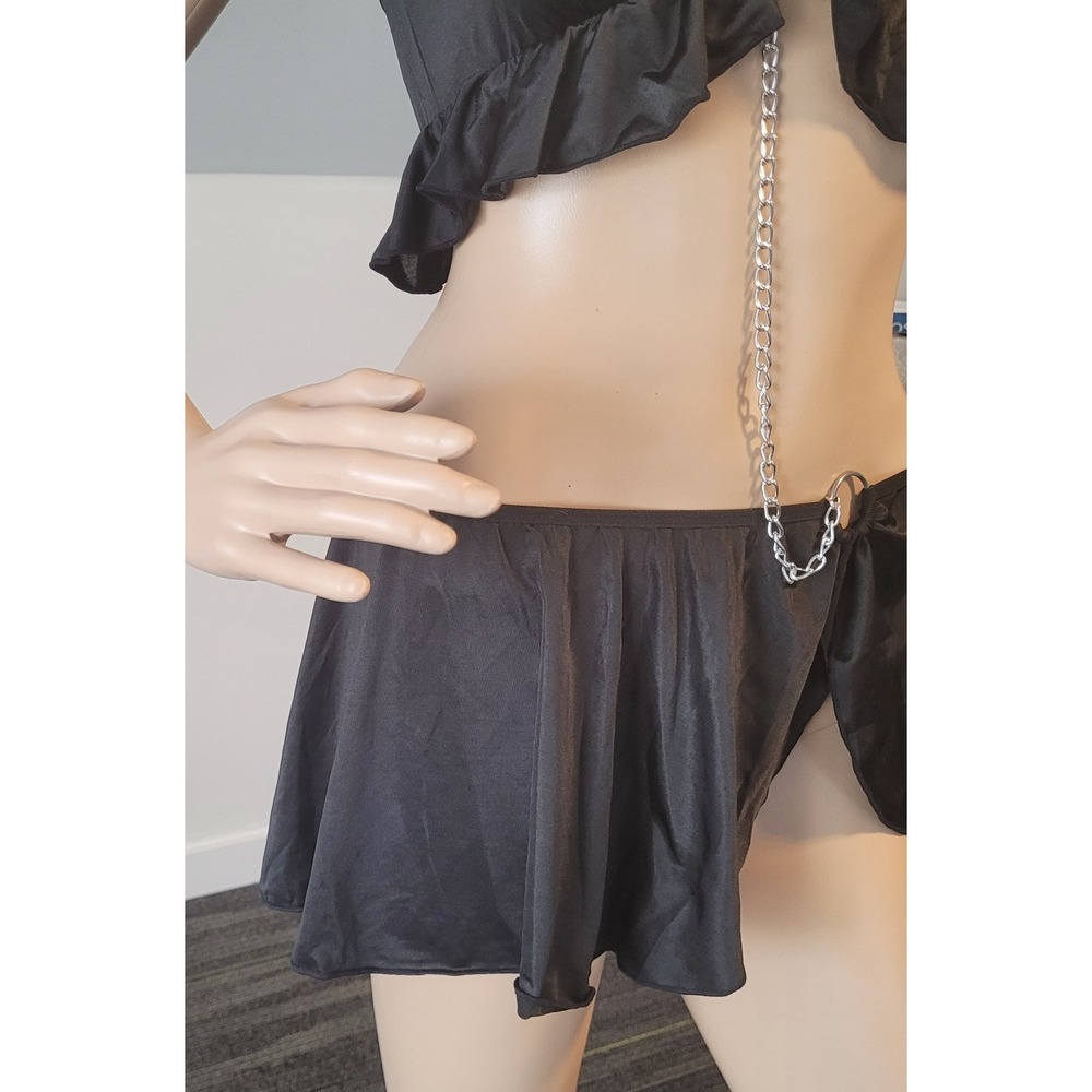 Women 3Pcs Set Sexy Women Blk Cosplay Costumes Outfits Crop Top & Skirt G-String - Picture 5 of 8